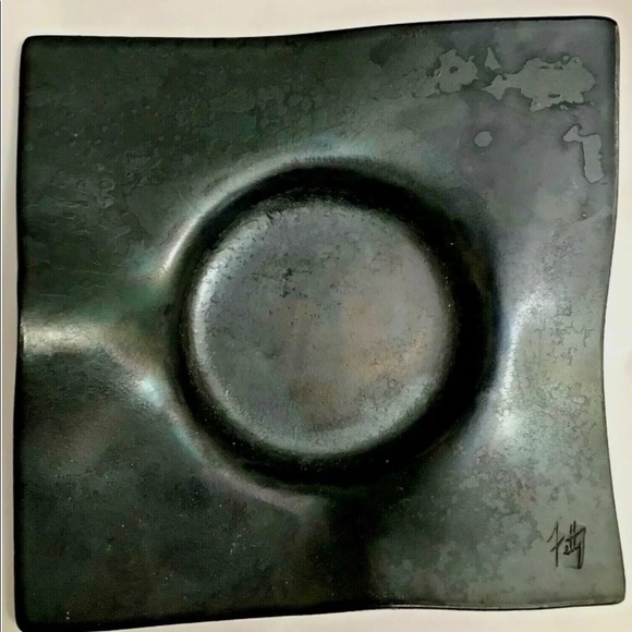 Modern Textured Metal Plate 8” sq Decor, Candleholder by metal artist Fetty NEW - Picture 9 of 9